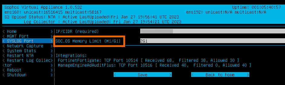 SYSLOG Port ページ。