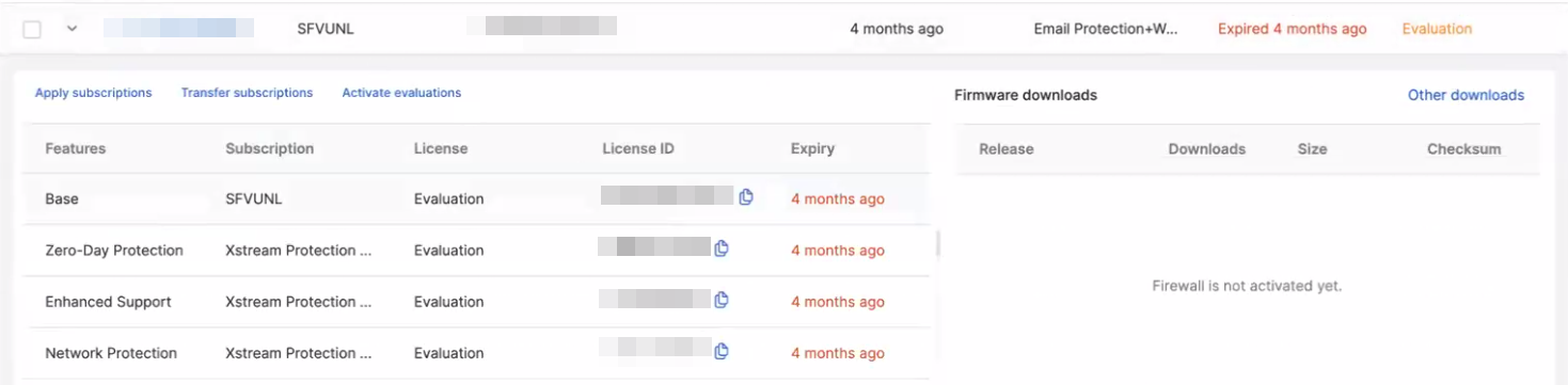 Die Firewall-Evaluierung ist vor 4 Monaten abgelaufen.