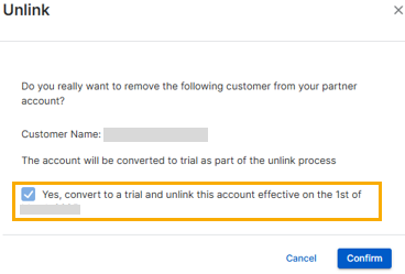 Confirm unlinking of account.