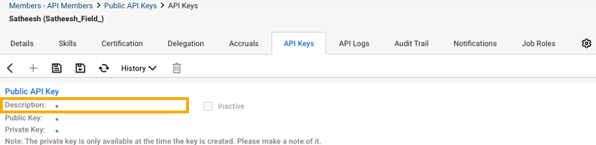 Descripción de la clave de API.