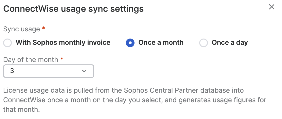 Option de synchronisation de l’utilisation mensuelle.