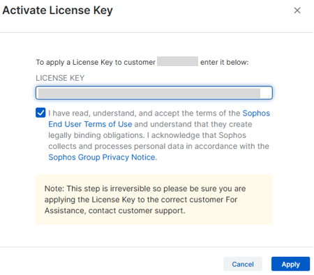 Page Activer la clé de licence.