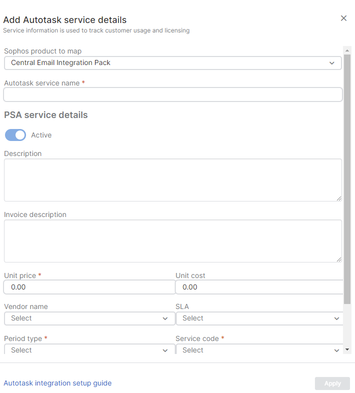 새 Autotask 서비스를 추가합니다.