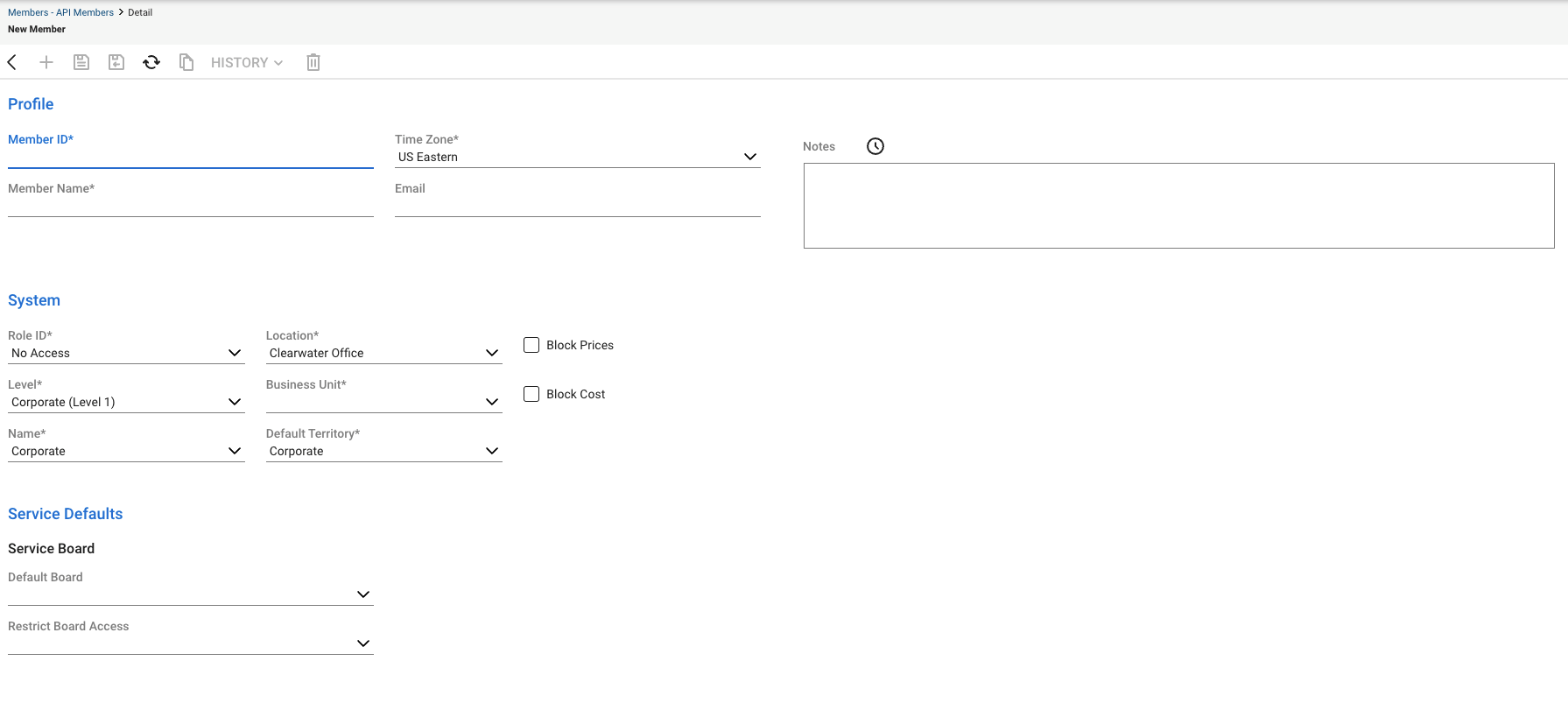 Nova página de membro.