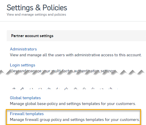 Página de Configurações e Políticas.