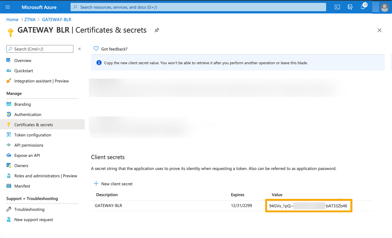 New client secret in Microsoft Entra ID (Azure AD).