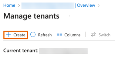 Click Create on the Manage tenants page.