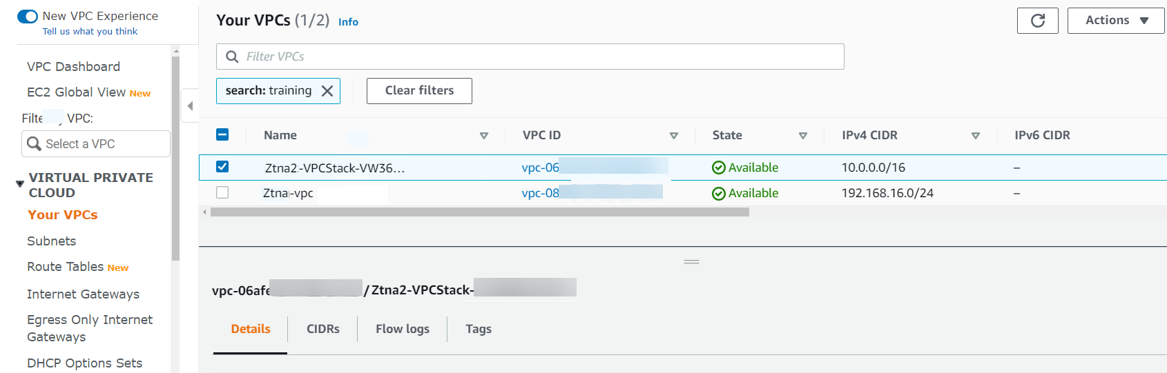 New VPC details