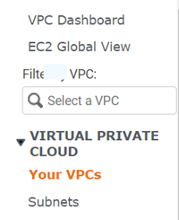 AWS VPCs menu