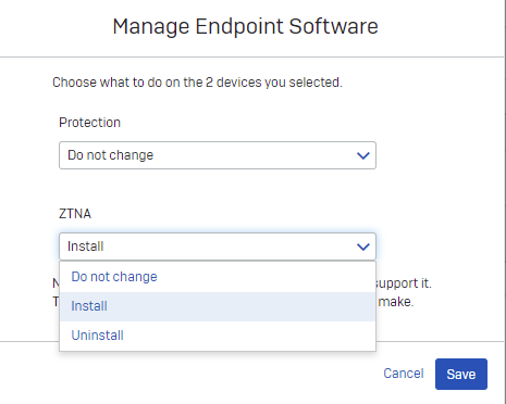 Manage Endpoint Software dialog