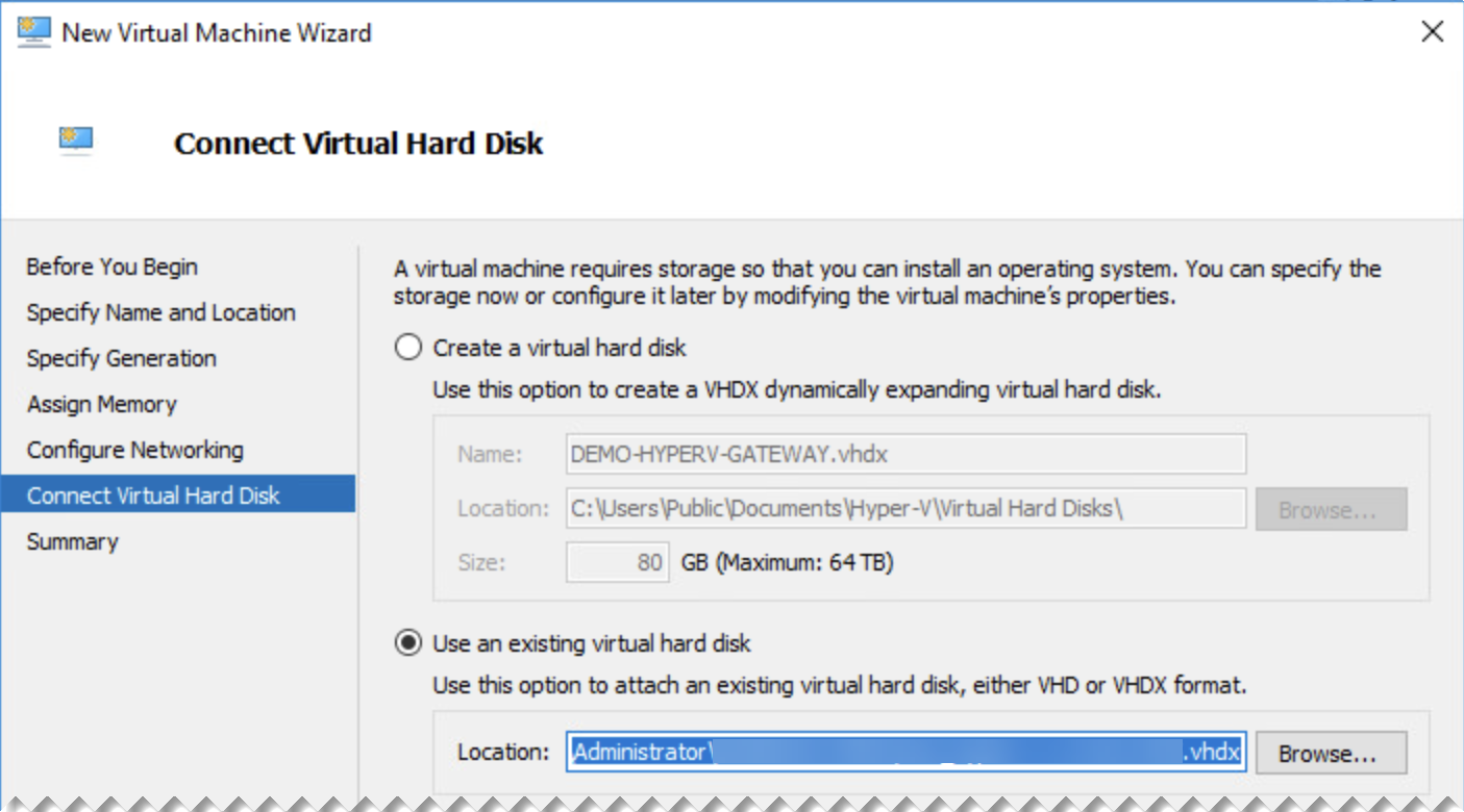Connect Virtual Hard Disk page.