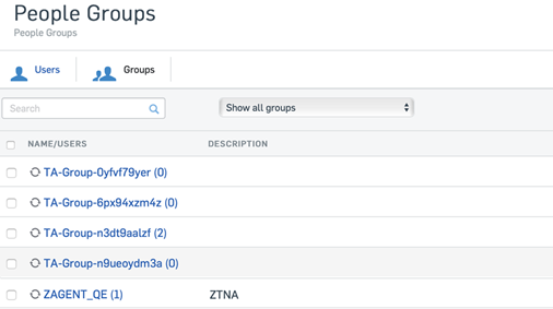Captura de pantalla de la lista de grupos de usuarios