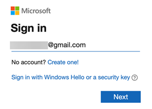 Captura de pantalla de la pantalla de inicio de sesión de Microsoft
