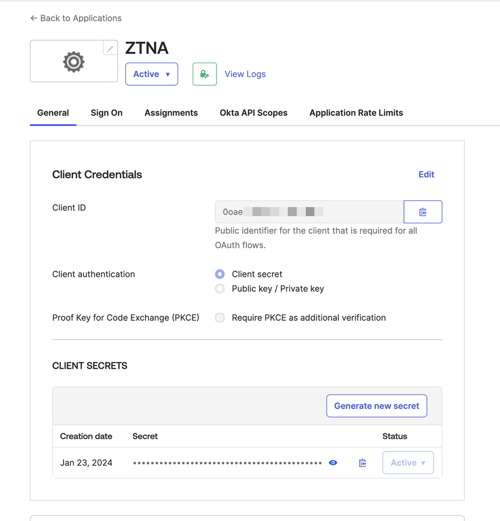 Detalles de la aplicación ZTNA