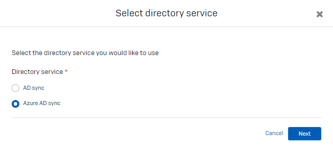 Screenshot della finestra di dialogo Seleziona servizio directory