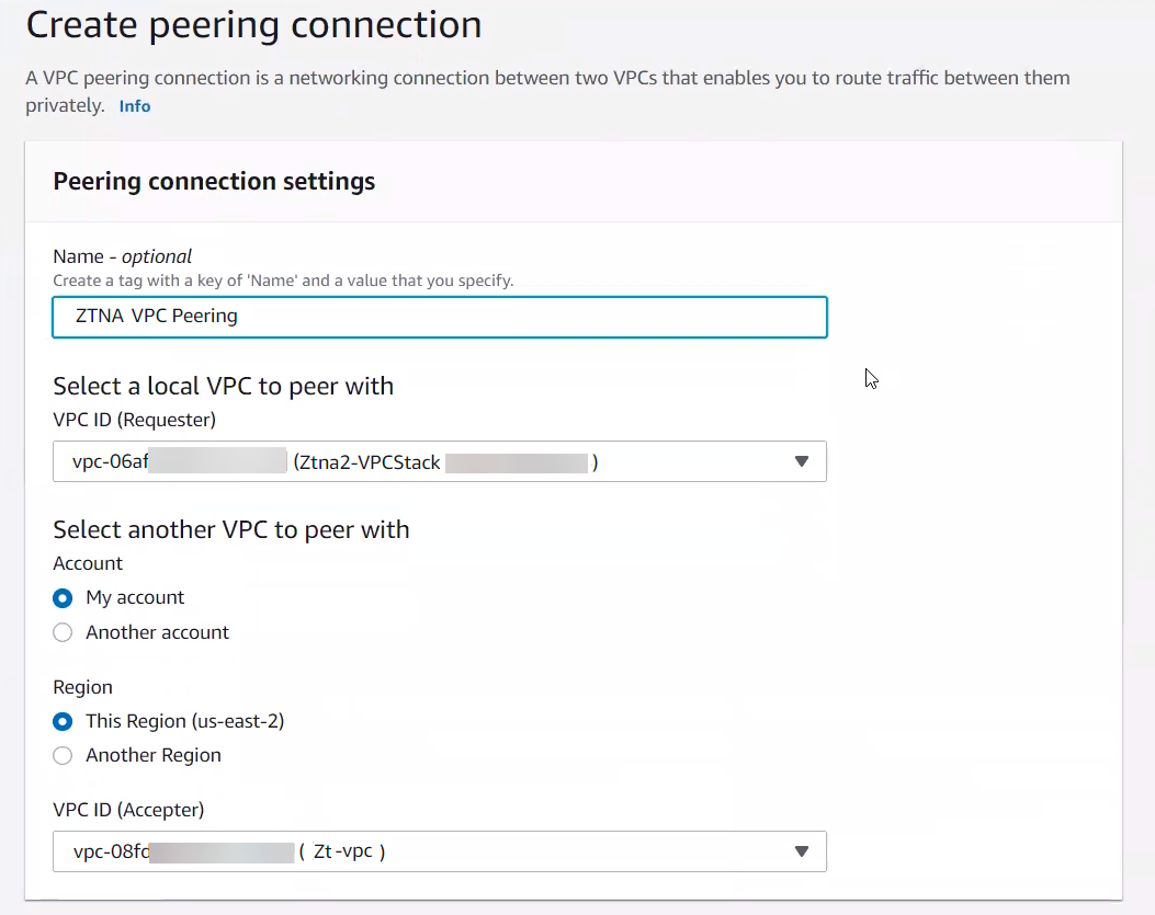 Connessione peering in VPC
