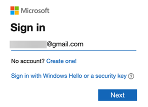 Screenshot della schermata Accesso a Microsoft.