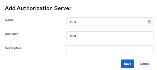 Finestra di dialogo Add Authorization Server in Okta
