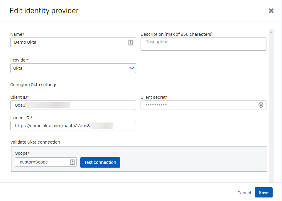 Screenshot della pagina Aggiungi provider di identità