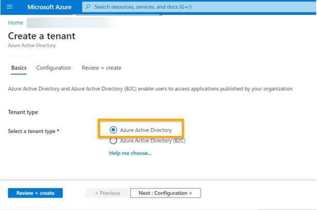 Microsoft Entra ID (Azure AD) テナントの「基本」タブ
