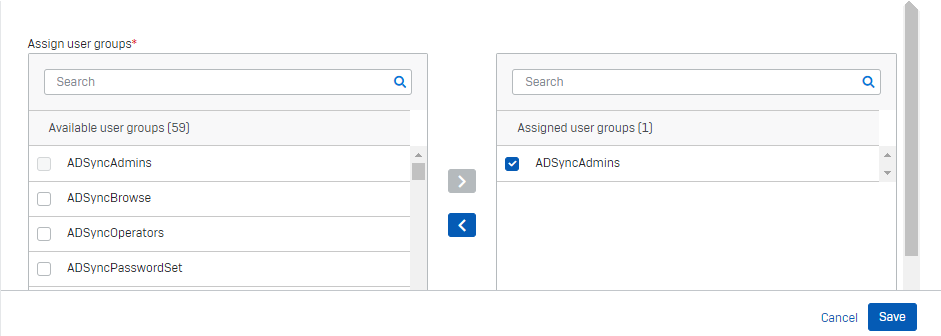 Captura de tela das configurações do grupo de usuários