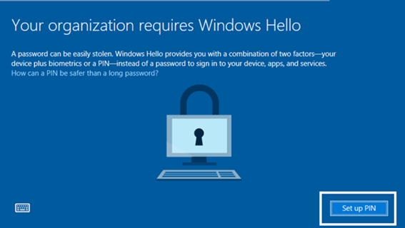 Página de boas-vindas do Windows Hello