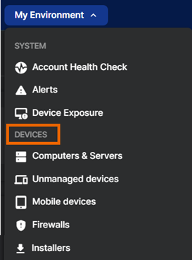Menü „Geräte“.