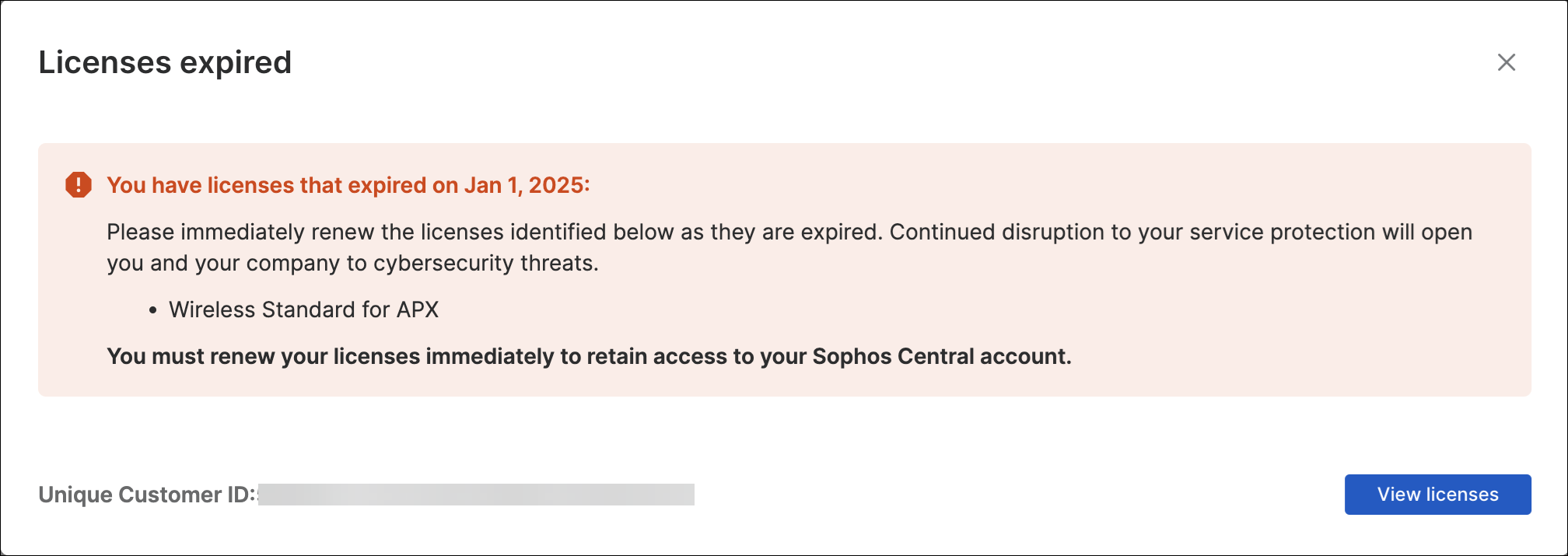 Meldung „Abgelaufene Lizenzen“.