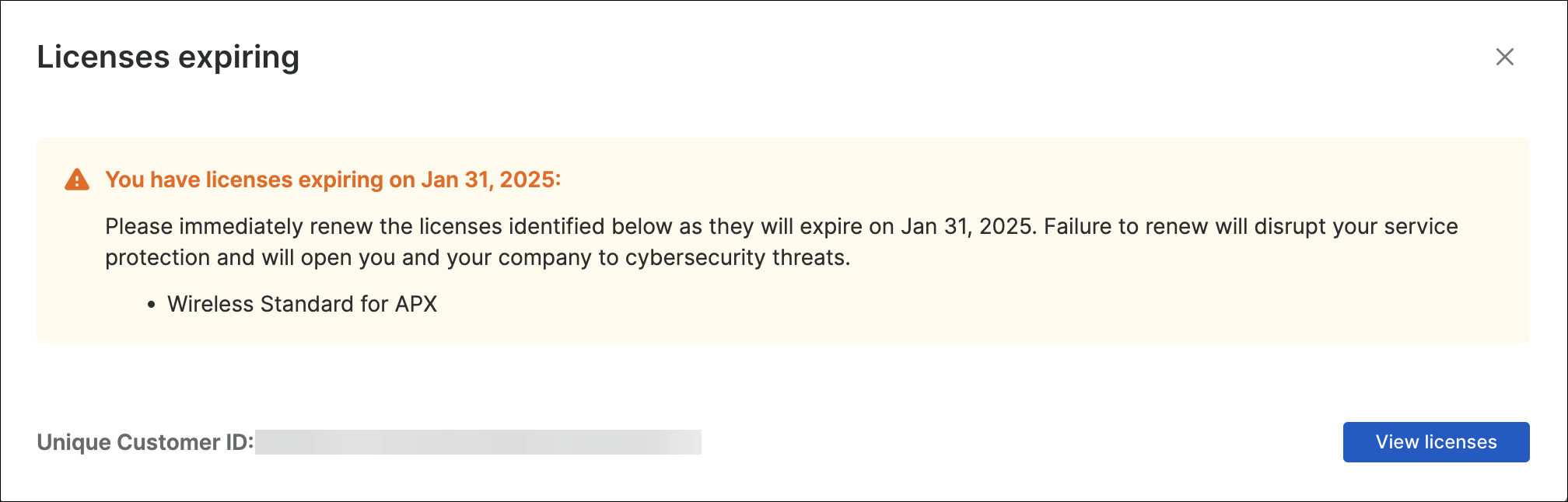 Meldung „Ablaufende Lizenzen“.