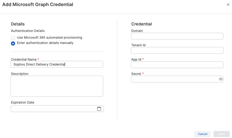 Geben Sie Authentifizierungsinformationen manuell ein.