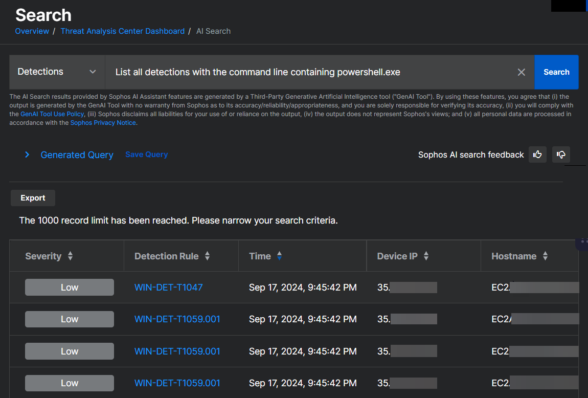Ergebnisse der Abfrage.