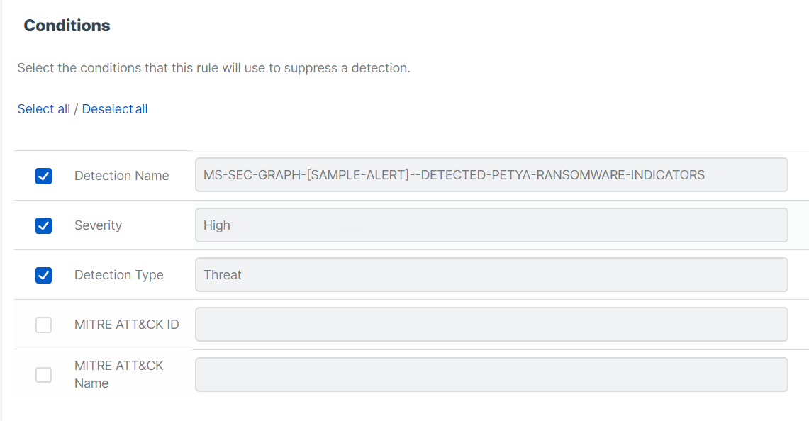Bedingungen, die eine Regel auslösen können.