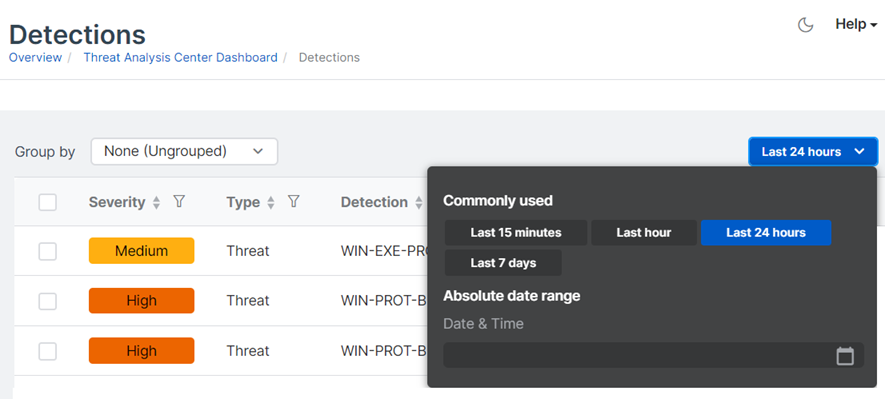 Menü „Zeitbereich“.