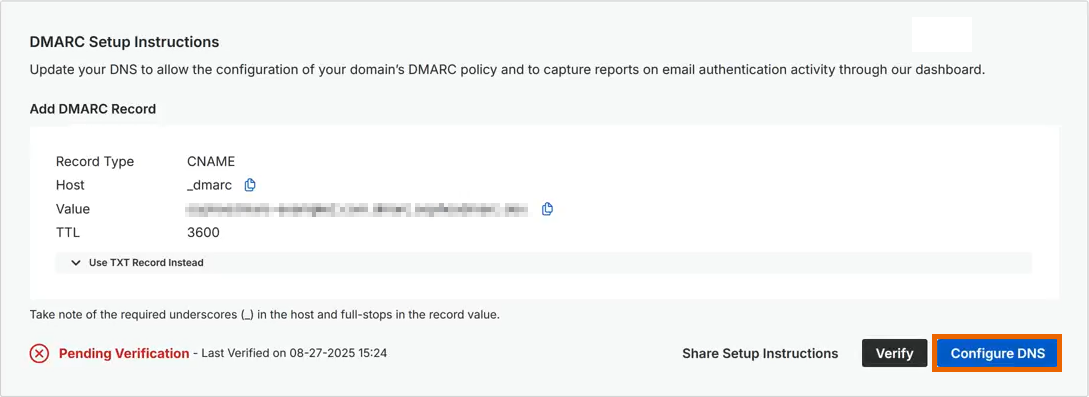 Die Schaltfläche „Configure DNS“.