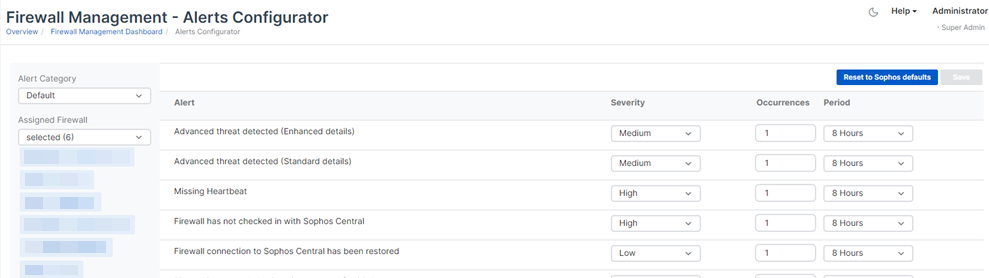 Seite „Alarm-Konfigurator“.