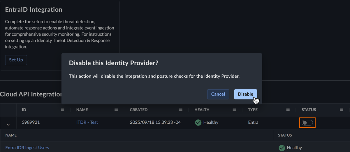 Deaktivieren Sie die Integration von Entra ID.