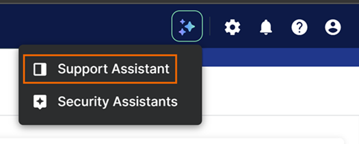 Sparkle icon showing Support Assistant in menu.