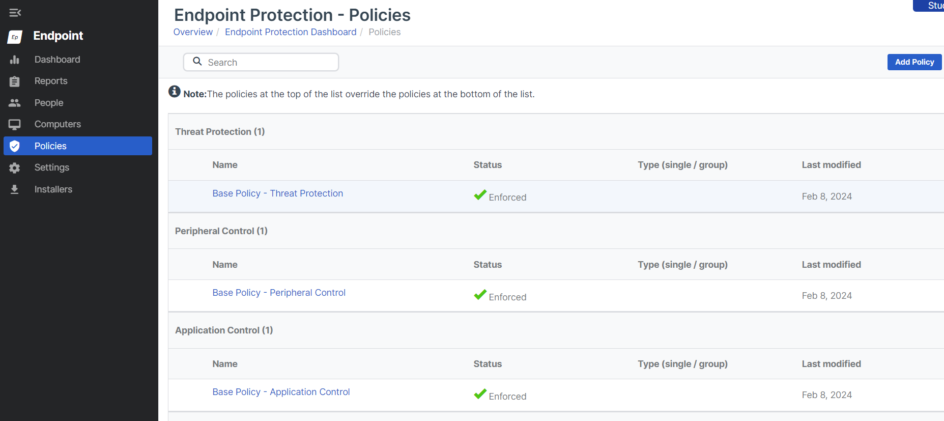 Policies page.
