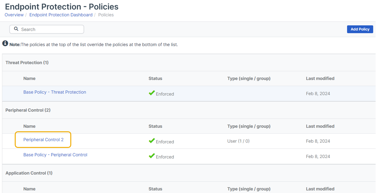 Policies page with new policy.