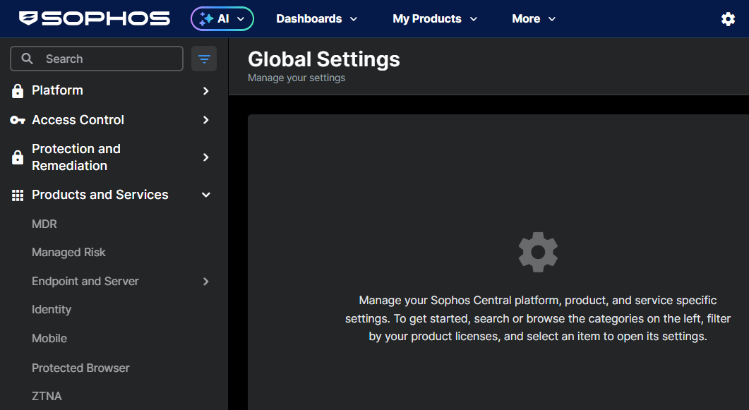 "Global Settings" page.