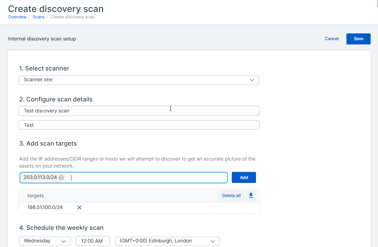 Create Discovery Scan page.