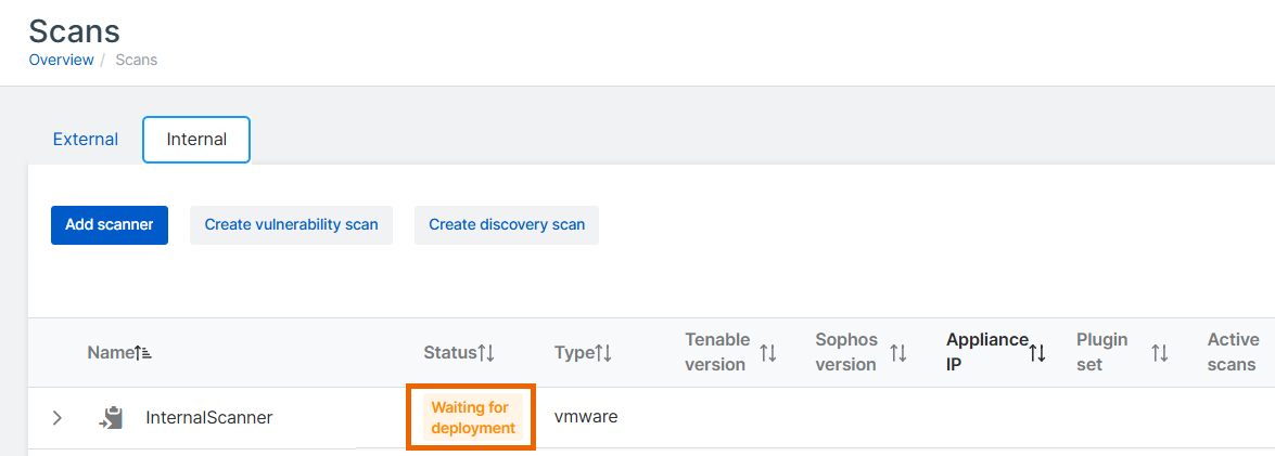 New scanner listed on the Scans page.