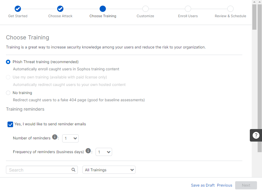 Choose Training page.