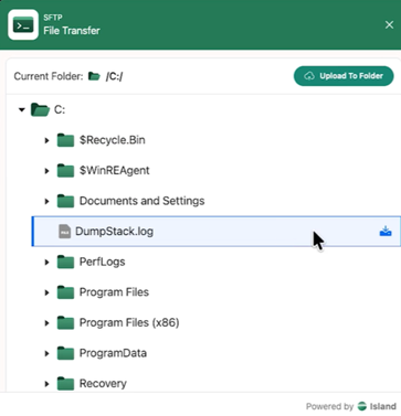 SSH file transfer window.