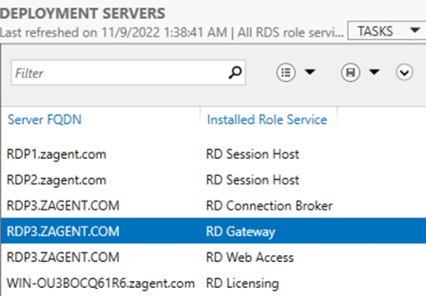 Deployment servers window.