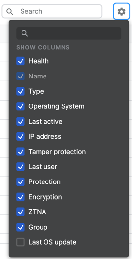 Show columns selector.