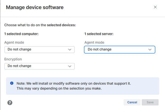 Manage device software page.