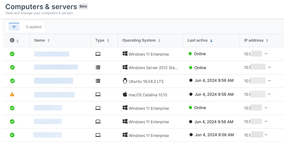 The "Computers and servers" page.