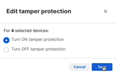 "Edit tamper protection" dialog.
