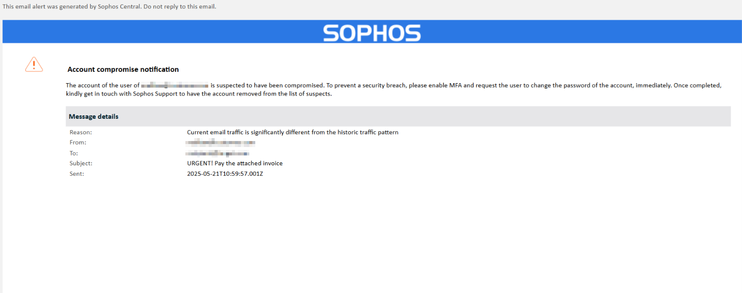 Account compromise email notification.